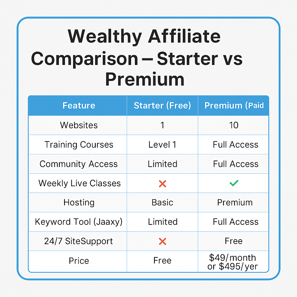 Wealthy Affiliate Comparison Chart