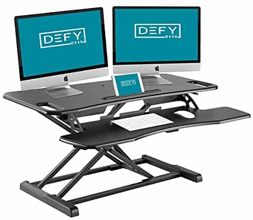 Standing Desk Stand Up Desks Height Adjustable Sit Stand Converter Laptop Stands Large Wide Rising Black Dual Monitor PC Desktop Computer Riser Table Workstation Foldable Extender Ergonomic 37 inch